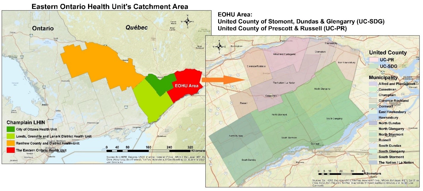 Figure 1: The Location of the Catchment Area for the Eastern Ontario Health Unit